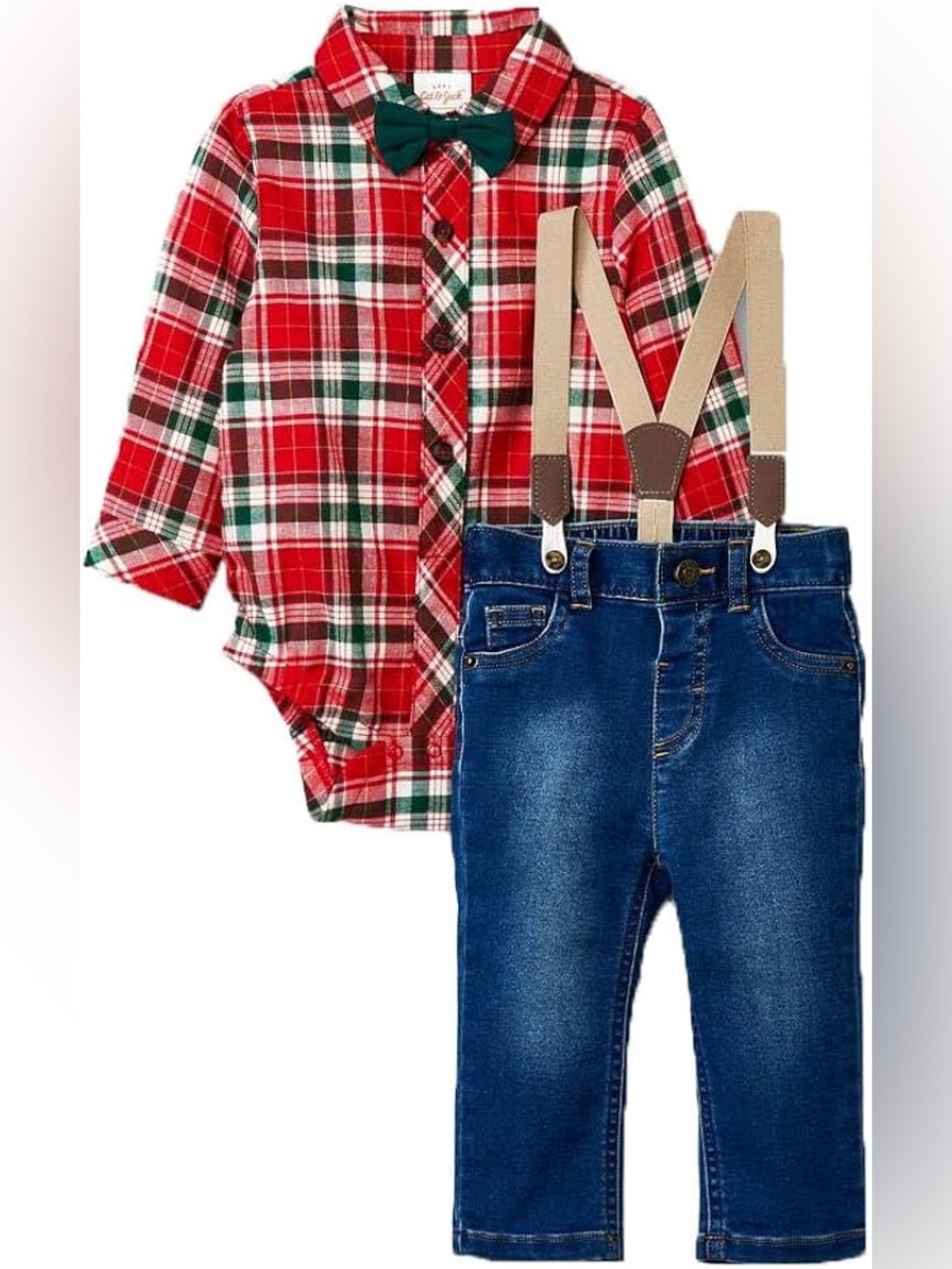 Cat & Jack Baby Boys' Holiday Plaid Suspender Top & Bottom Set | 12M
